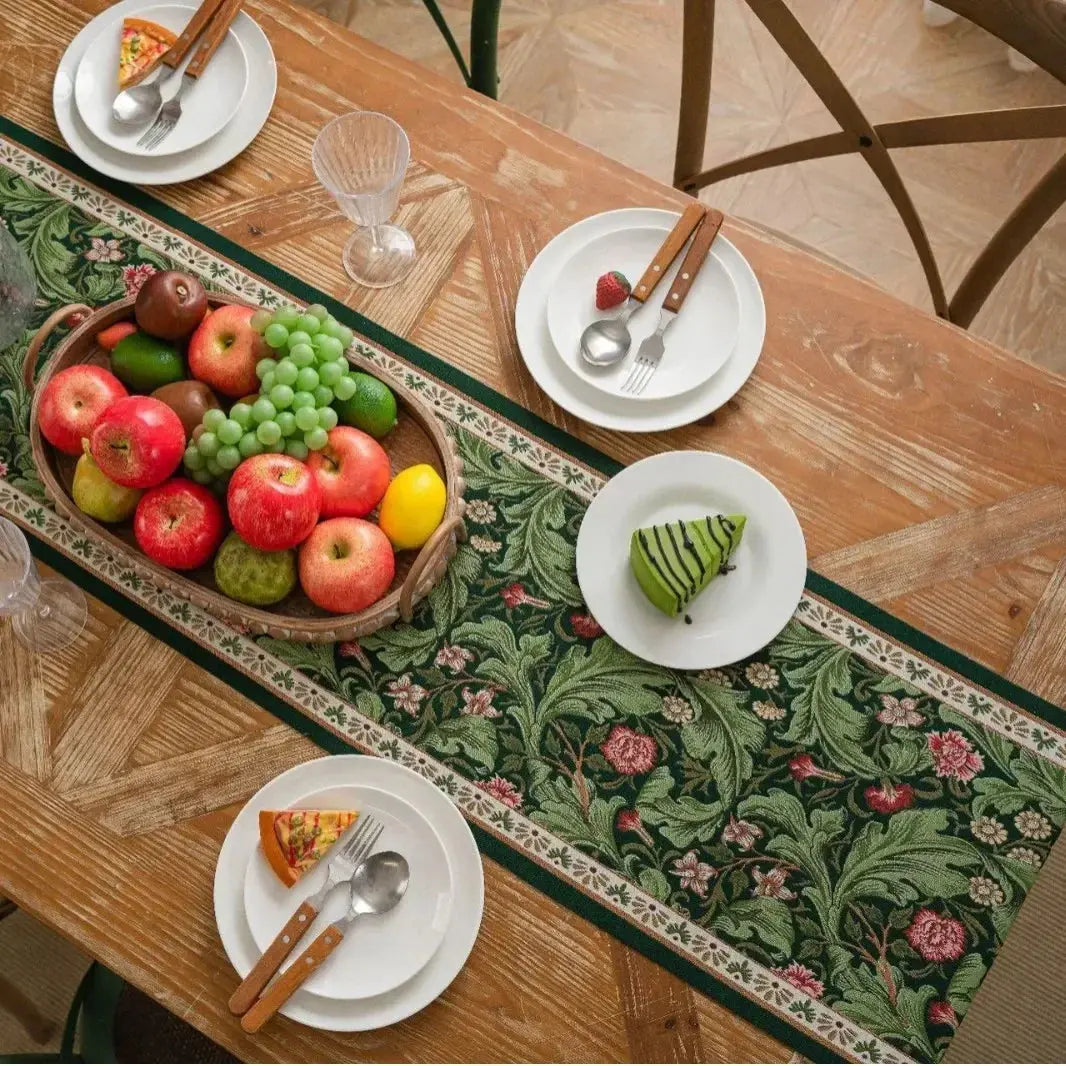 Jacquard Plant Table Runner with Tassels for Dining Table Decor