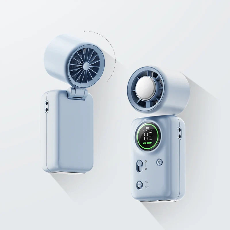 Portable 100-Speed Mini Cooling Fan with LED Display and 4000mAh USB Rechargeable Design for Travel
