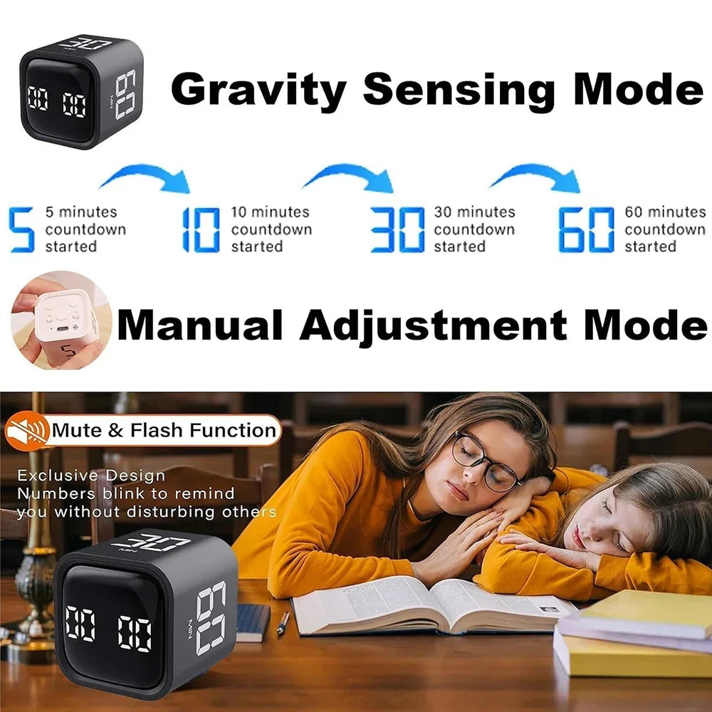 Flip Digital Cube Timer with Countdown for Productivity, Study, Kitchen, or Desk Use