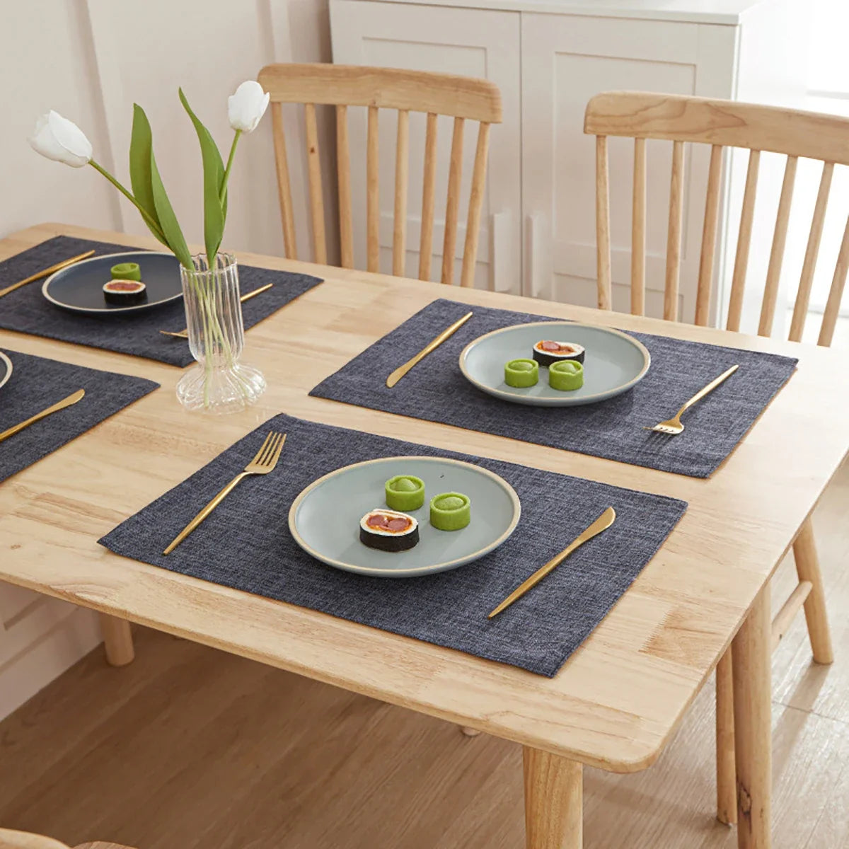 Rectangle Linen Dining Table Placemat Heat Resistant Table Mat for Bowls Cups Kitchen Dining Decor