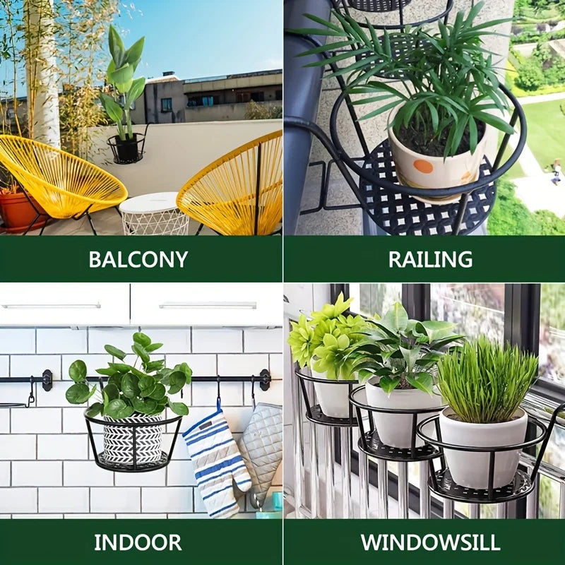 Balcony Plant Basket with Iron Hanging Hook Design for Outdoor Flower and Railing Display