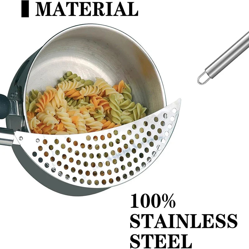 Stainless Steel Pot Strainer Set with Moon and Double Handle Designs for Pasta Rice and Stock Draining