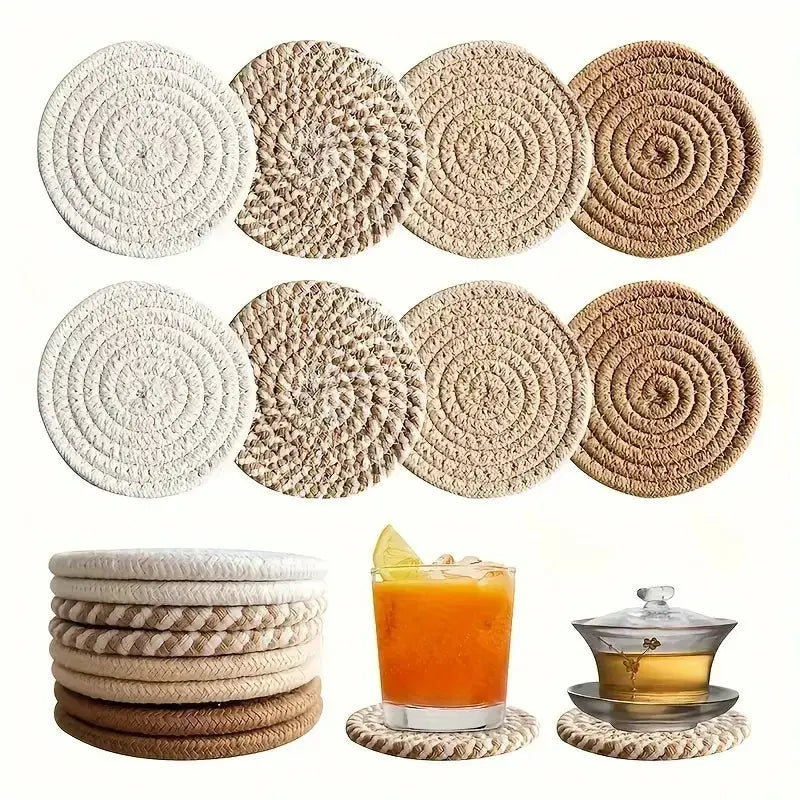 8 Piece Knitted Heat Resistant Coaster Set Spiral Pattern Tabletop Protector