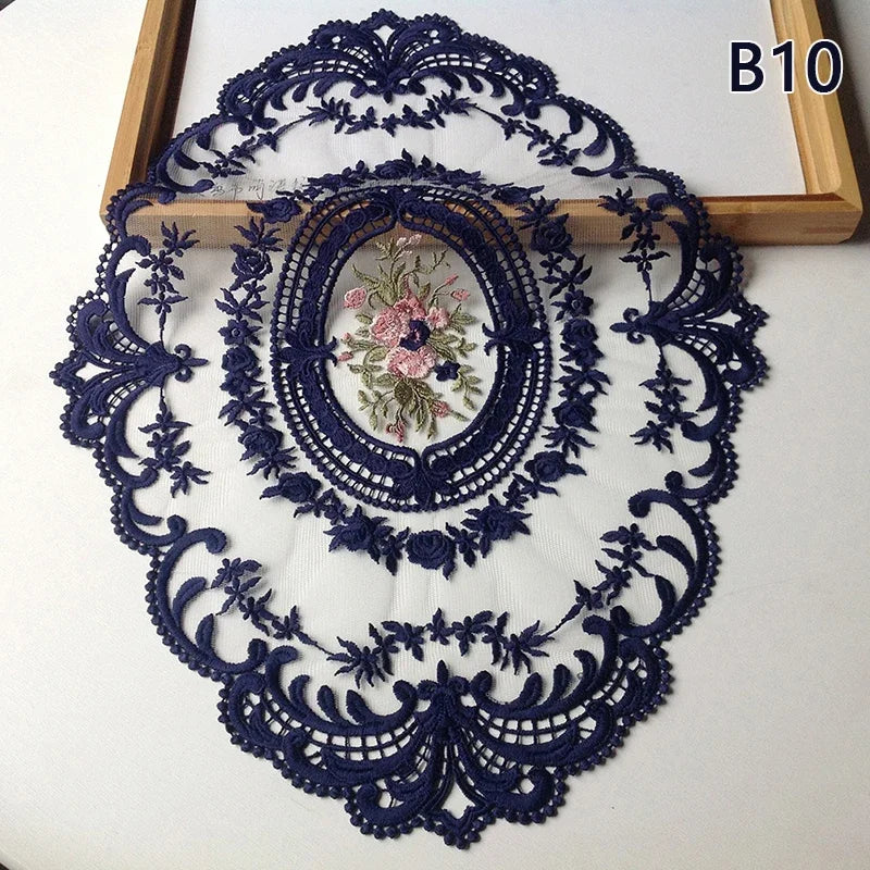 Embroidered Round Lace Table Mat Elegant Decorative Table Cover for Dining Table Party Wedding Decor