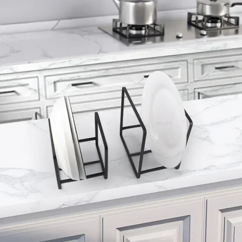 Metal Plate Holders Organizer with Rubber Guard Lining for Cabinet Counter Display and Dish Drying