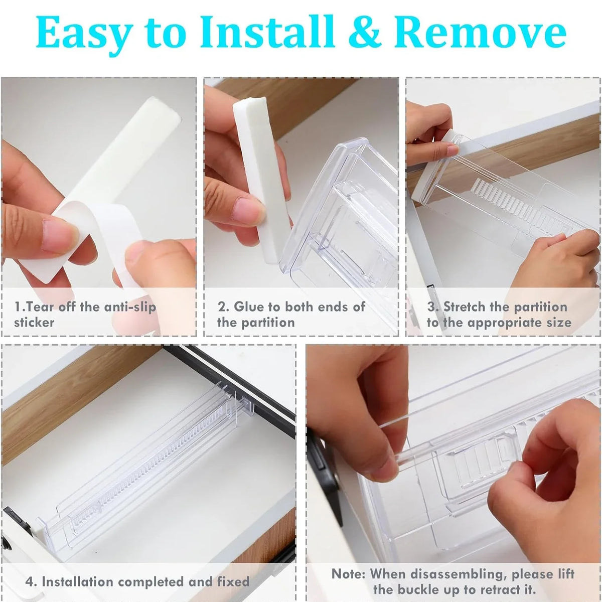Clear Expandable Drawer Organizers with Adjustable Divider Design for Clothes and Kitchen Storage