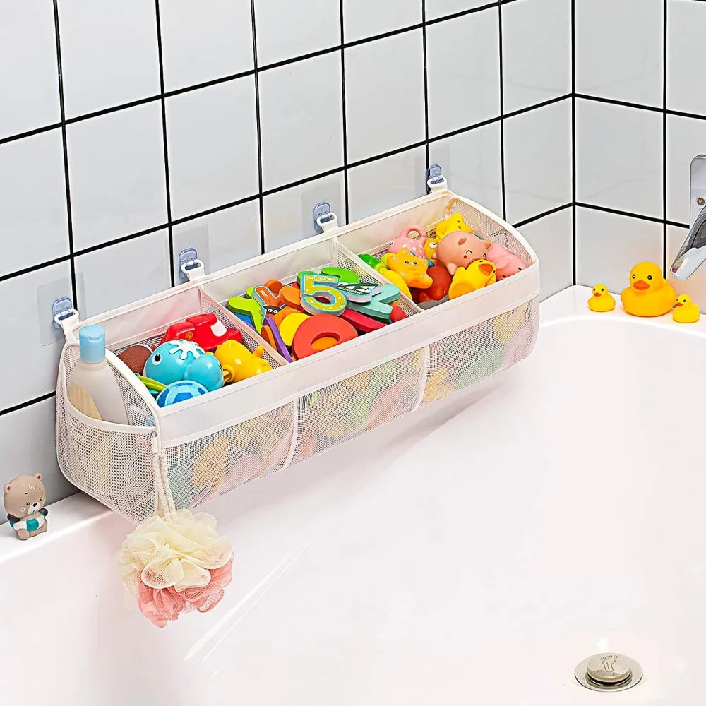 Bath Toy Organizer with 3 Compartment Large Opening Design for Tub Storage and Easy Sorting