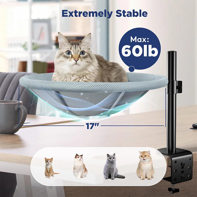 Adjustable Rotating Cat Perch with Clamp On Desk Design for Indoor Climbing and Resting