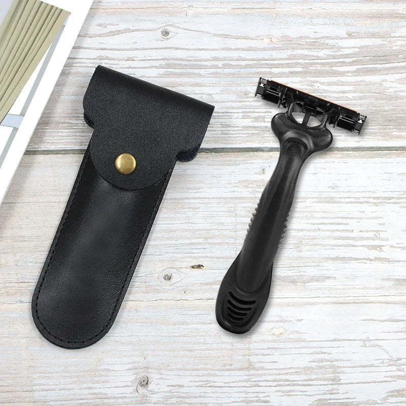 Manual Razor Leather Case for Travel, Portable Beard Trimmer Accessories, Small Storage Bag for Safety Razors and Beard Repair Tools