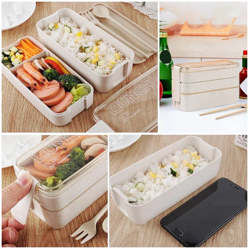 EcoStack 3-Tier Wheat Straw Lunch Box — Eco-Friendly, Stacked Lunch Organizer for Fresh Meals