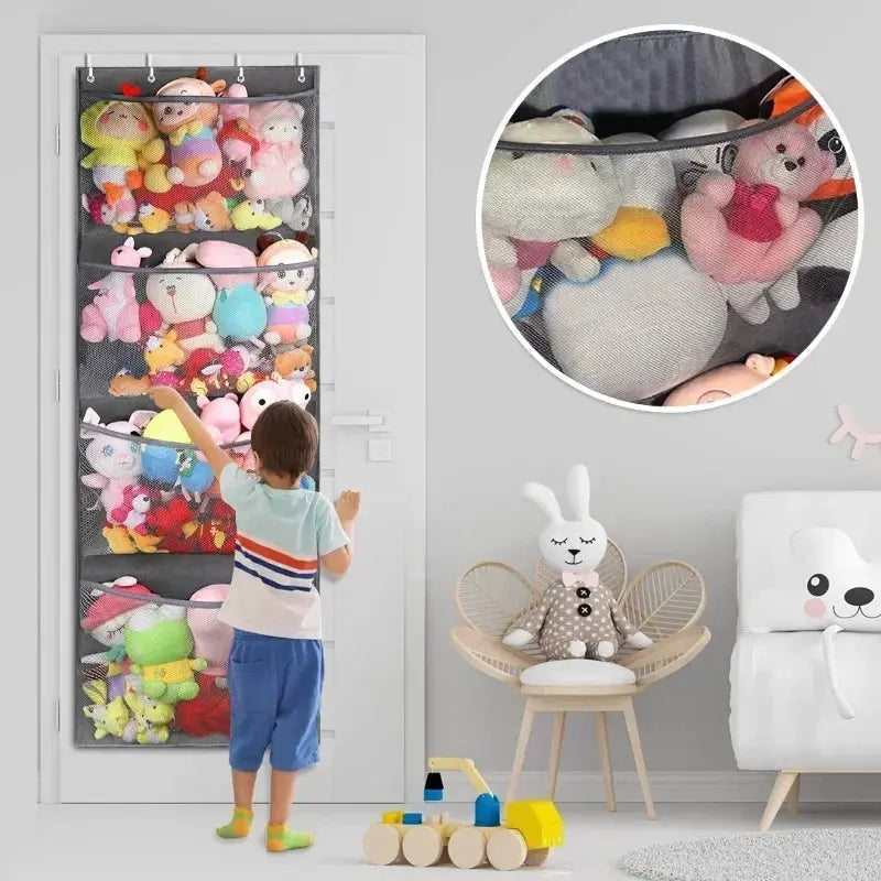 Over Door Stuffed Animal Organizer with Mesh Pockets for Toys