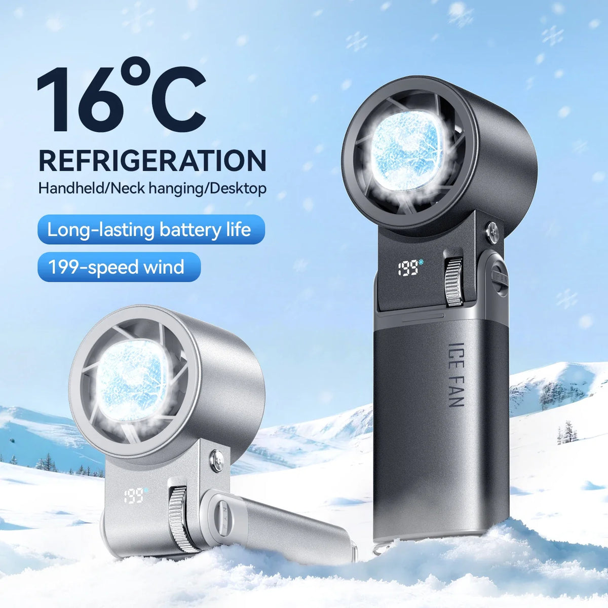 Portable Handheld Fan with Semiconductor Cooling Plate, 6000mAh Battery and Foldable Neck Design for Travel and Outdoor Use