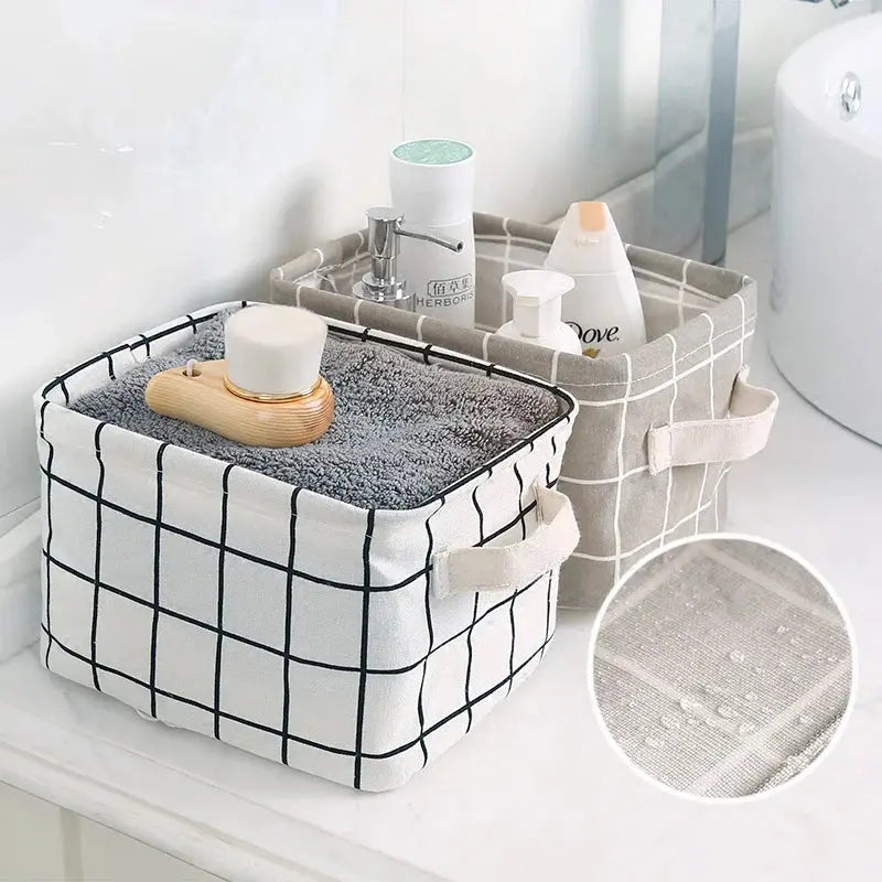 Cotton Hemp Storage Basket with Handles for Tabletop