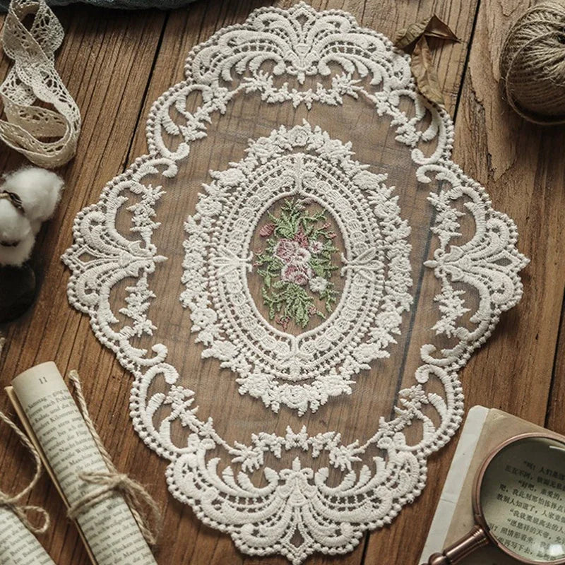 Embroidered Round Lace Table Mat Elegant Decorative Table Cover for Dining Table Party Wedding Decor