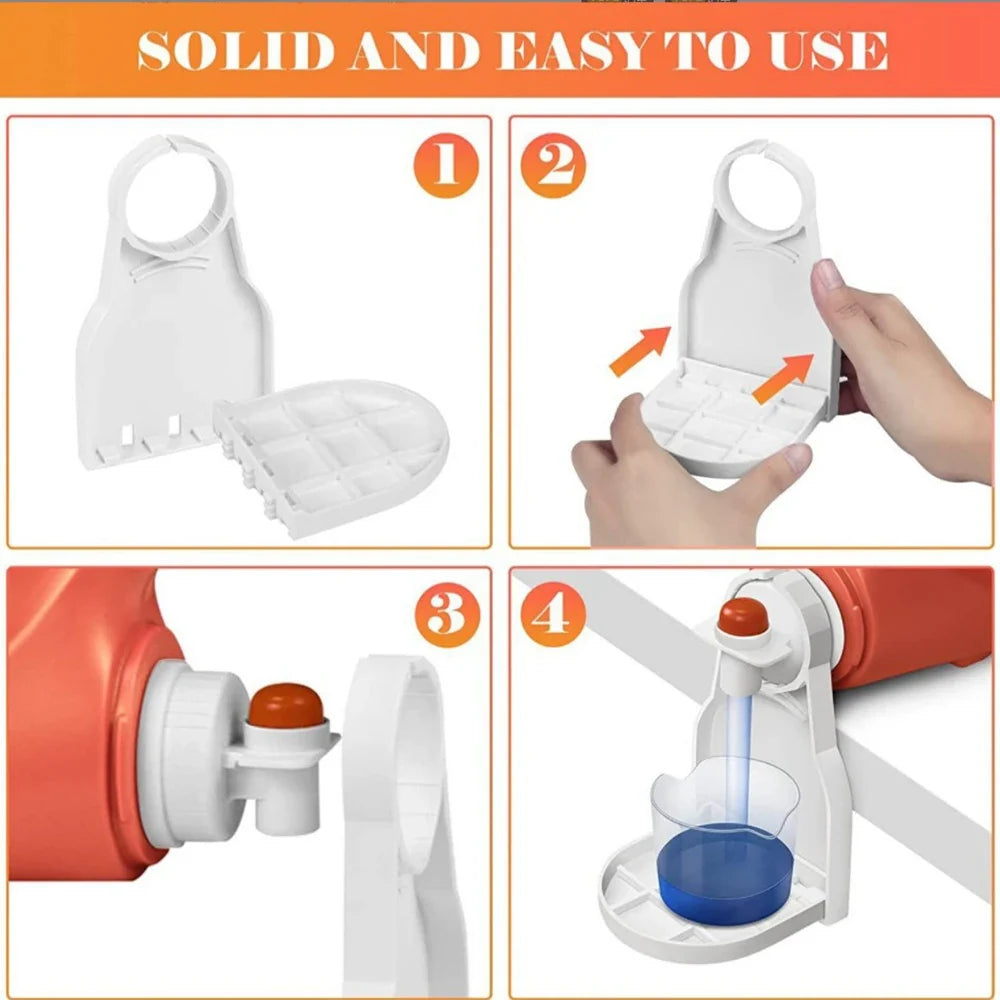 Laundry Detergent Cup Holder Clip with Drip Tray Design for Bottle Spout and Mess Free Dispensing