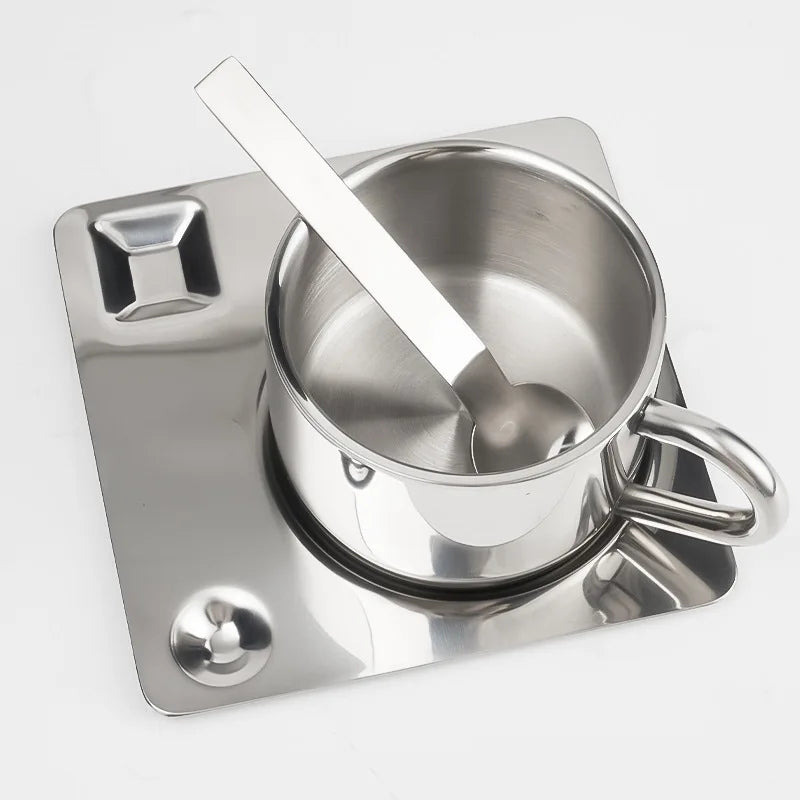 Stainless Steel Teacup Set with Saucer and Spoon for Coffee Tea Serving and Gift Use