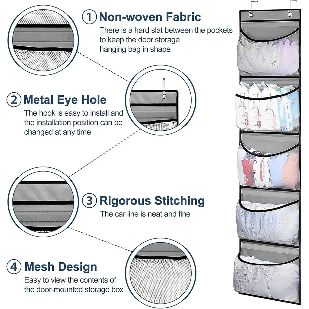 Over Door Hanging Shelf Organizer with 5 Pockets Storage