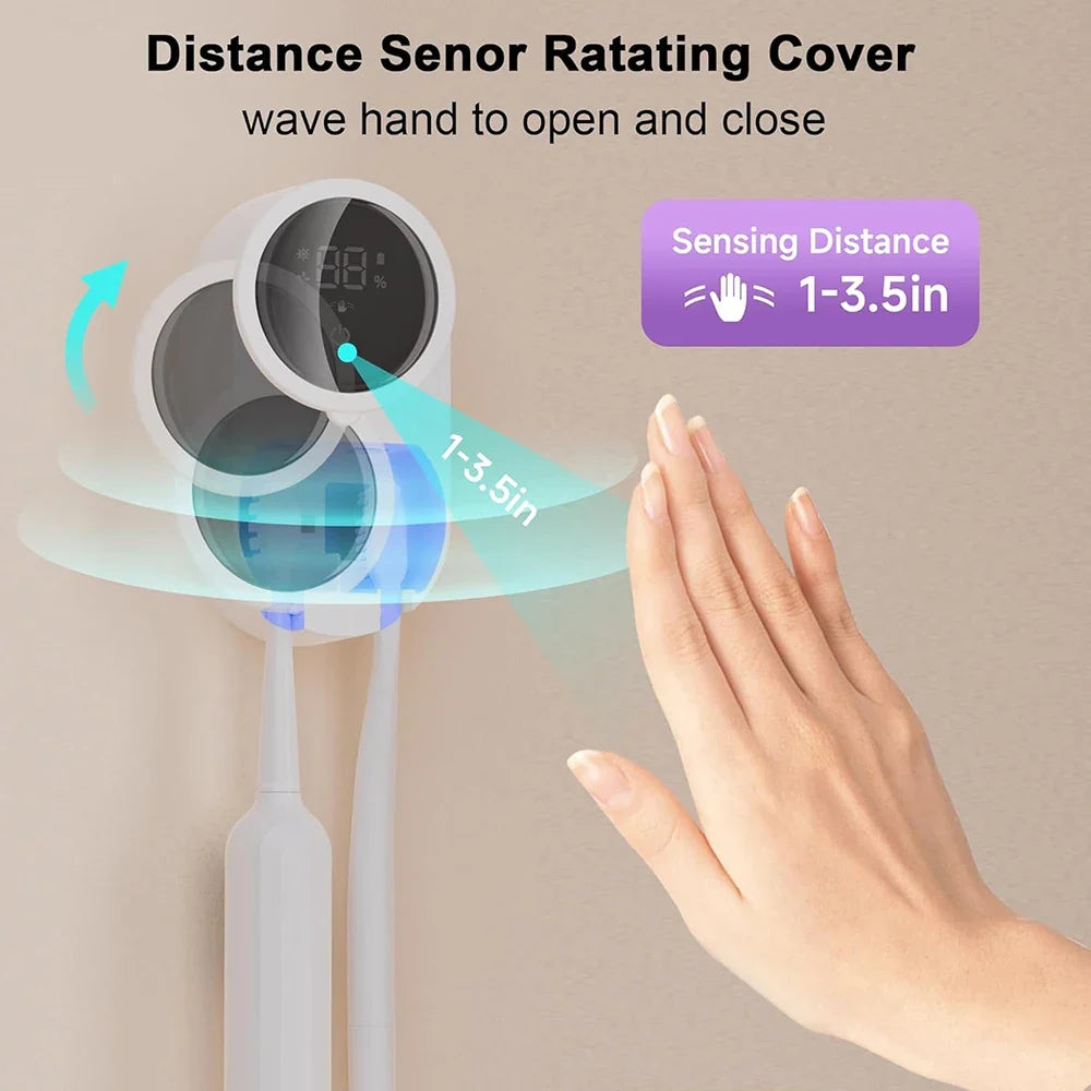 Wall Mounted Smart Toothbrush Holder with Air Drying and Rotating Cover Design for Bathroom Organization