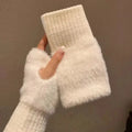 Women Fingerless Winter Gloves Soft Plush Knitted Wrist Mittens