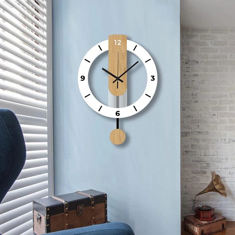 Wood Grain Pendulum Clock with Silent Acrylic Design for Living Room Bedroom Kitchen and Office Decor