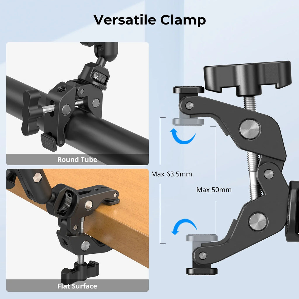 Desktop Shooting Magic Arm with Crab Clamp Adjustable Mount for Smartphone Webcam and Action Camera Use