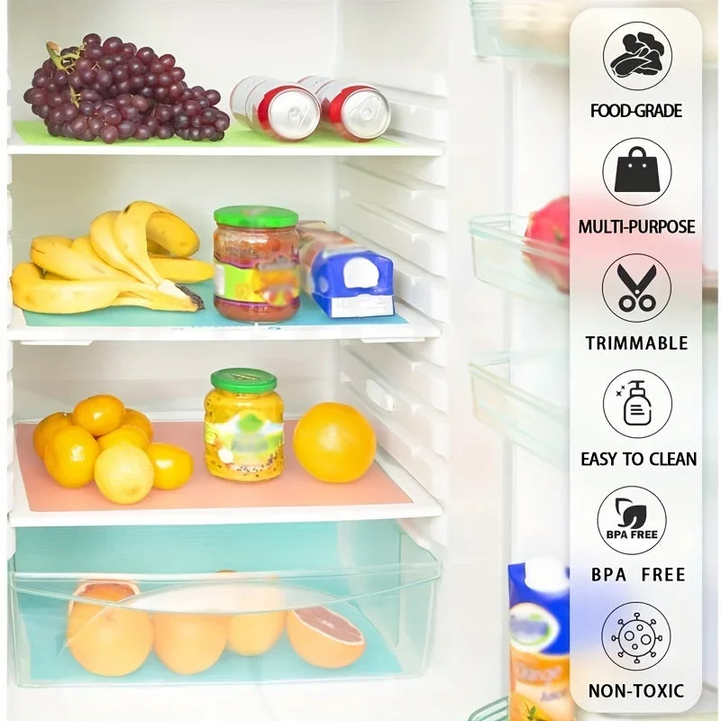 4Pcs Waterproof Refrigerator Liner Mats EVA Washable Shelf Pads for Fridge Drawer Cabinet and Kitchen Storage