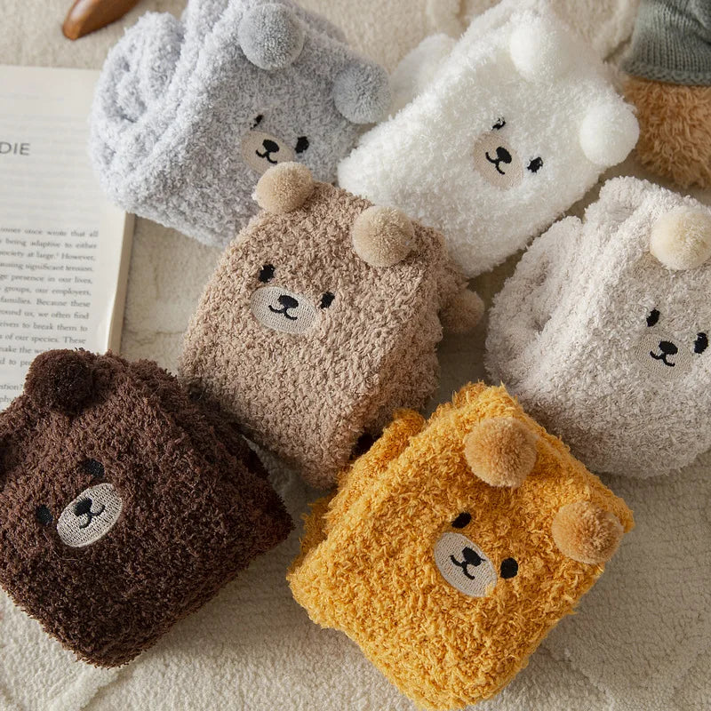 Teddy Bear Fuzzy Socks 2 Pair Set with Plush Knit Fabric and Stretch Fit for Everyday Comfort