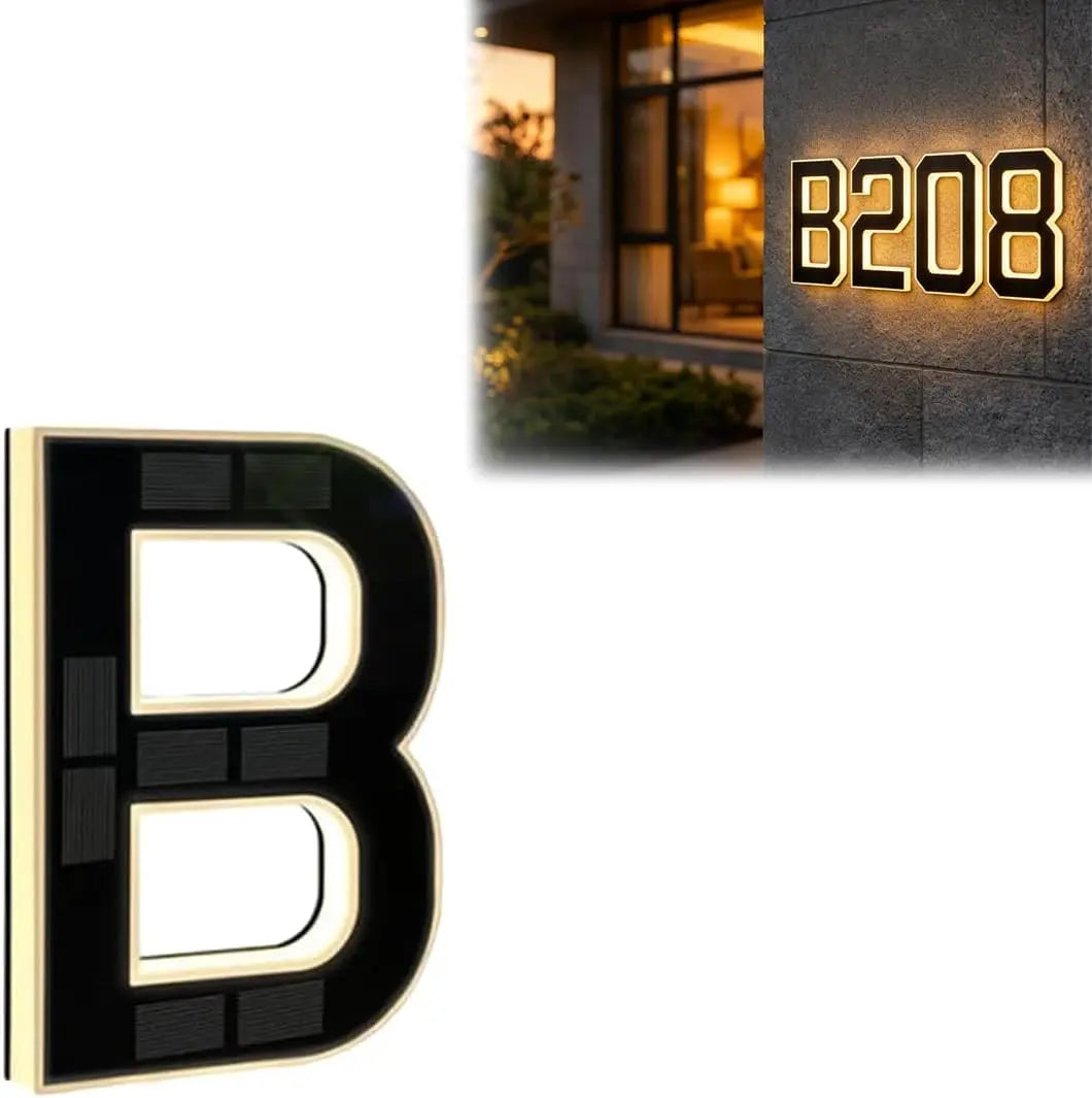 Solar LED Address Plaque with Waterproof Illuminated House Number Design for Outdoor Wall Mounting