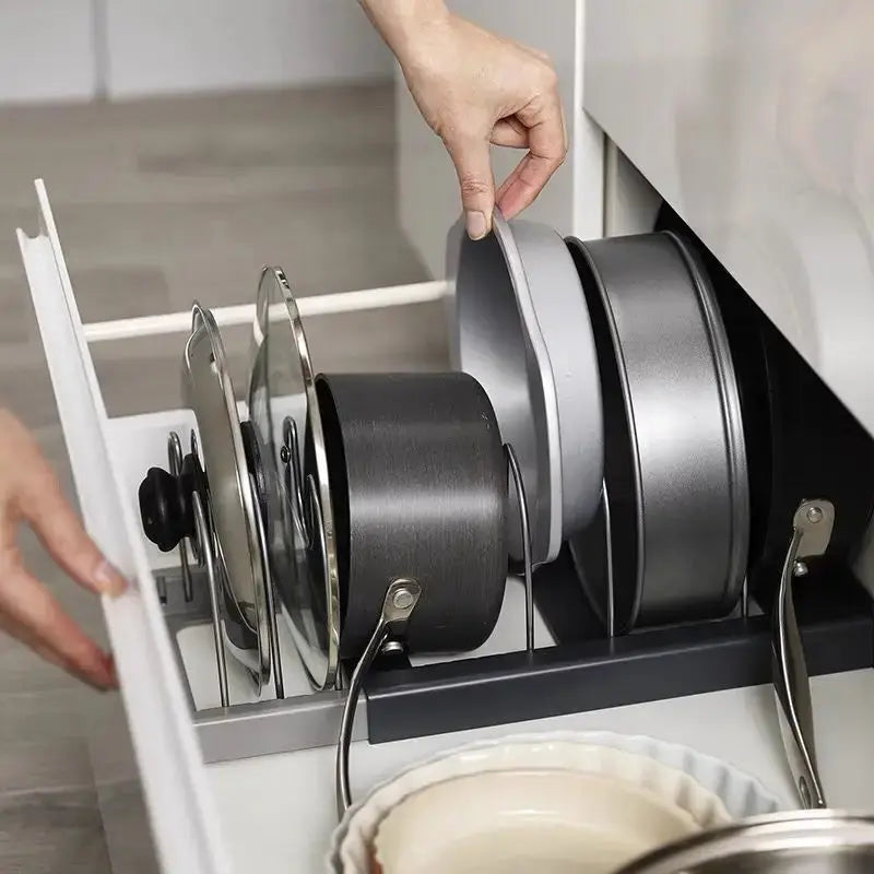 Expandable Stainless Steel Cookware Rack for Pan Lid Storage