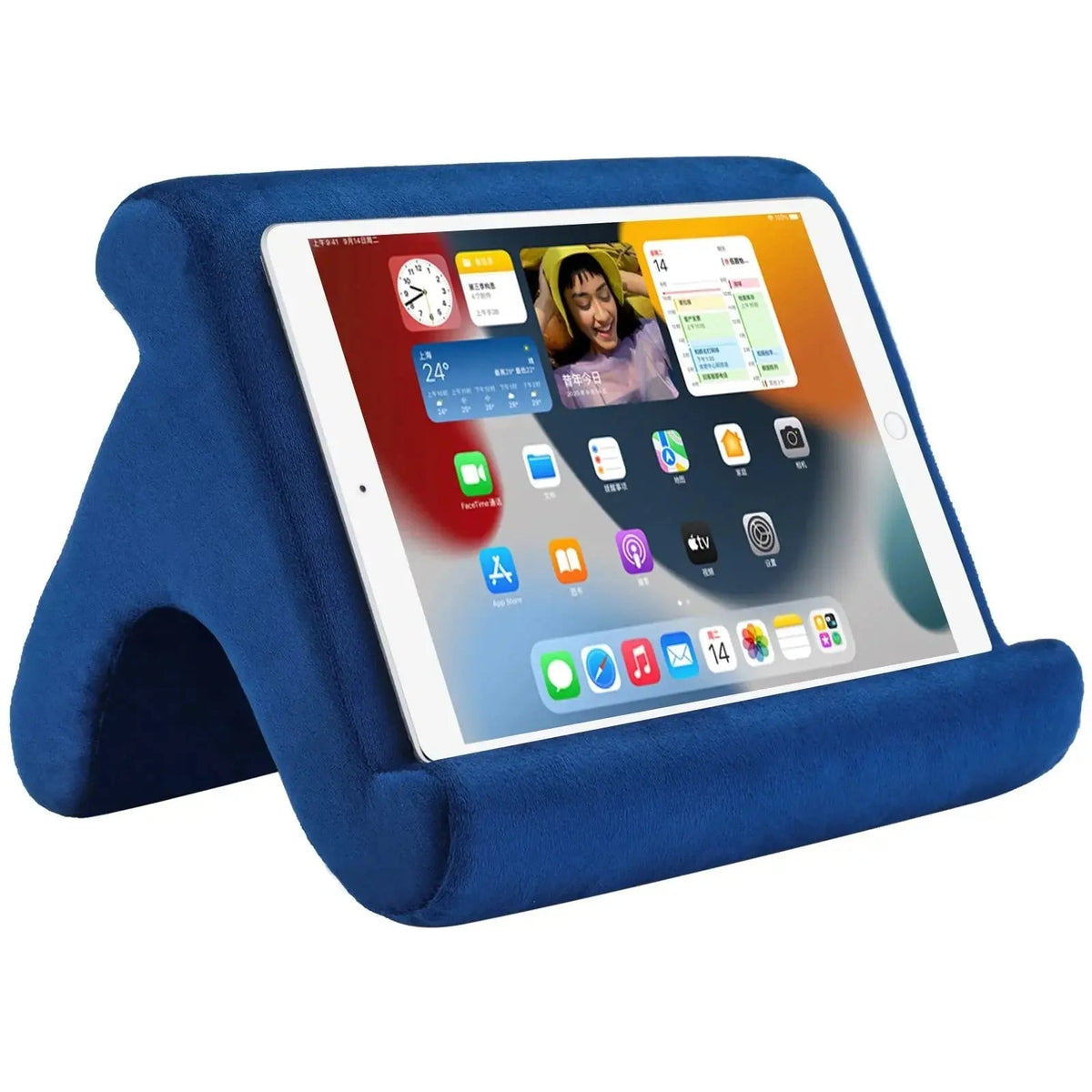 Multi Angle Tablet Holder Cushion Stand with Net Pocket for Reading and Viewing