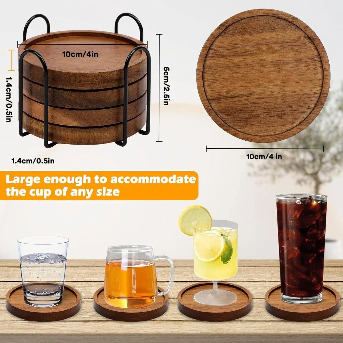 Absorbent Wooden Drink Coasters with Holder for Table Protection Farmhouse Office Bar Use