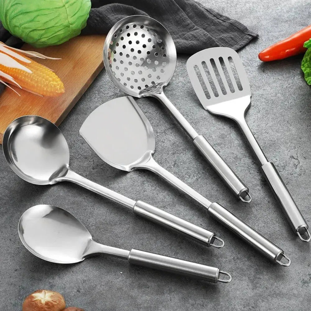 Stainless Steel Wok Spatula Set with Long Handle Rice Spoon and Ladle Cooking Tools