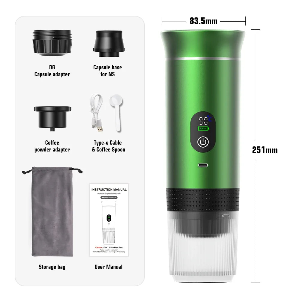 Portable Espresso Coffee Machine with Digital Display and 3 in 1 Capsule Design for Travel and Camping Use