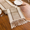 Brown Boho Macrame Table Runner with Tassels Farmhouse Dining Decor