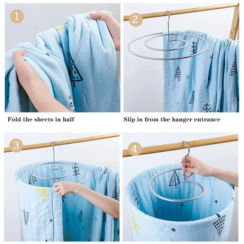 2 Pcs Spiral Quilt Hanger with Rotating Stainless Steel Design for Blankets Sheets and Balcony Drying