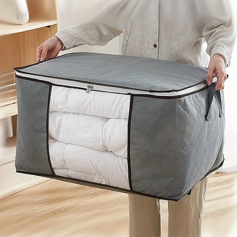2Pcs Zippered Storage Bags with Clear Window and Carry Handles for Closet and Bedding Organization