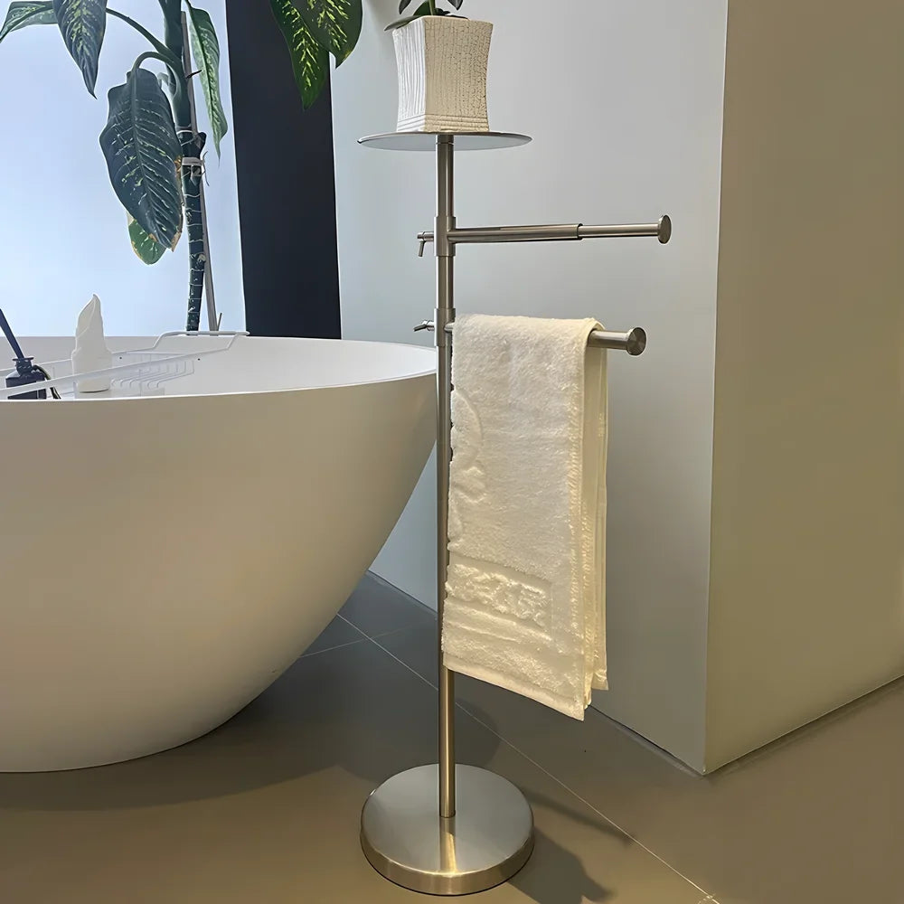 Freestanding Stainless Steel Towel Rack with Weighted Base Design for Bathroom and Outdoor Towel Storage