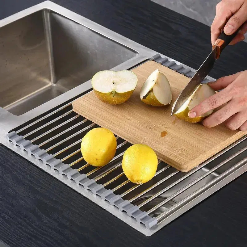 Over The Sink Roll Up Dish Drying Rack Stainless Steel Foldable Drainer 18x9 Inch