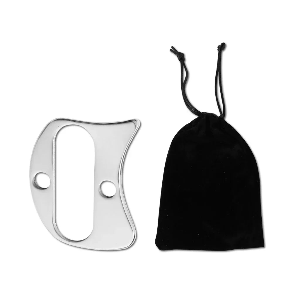 Stainless Steel Gua Sha Tool with Smooth Polished Surface and Travel Pouch for Daily Skincare Massage