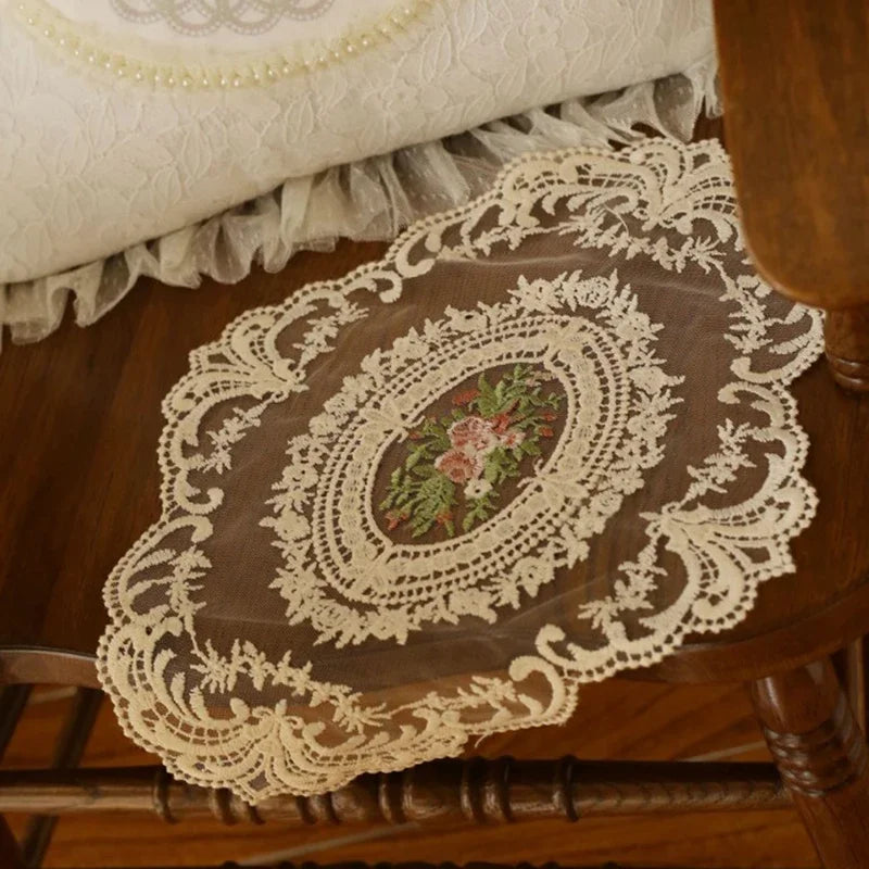 Embroidered Round Lace Table Mat Elegant Decorative Table Cover for Dining Table Party Wedding Decor