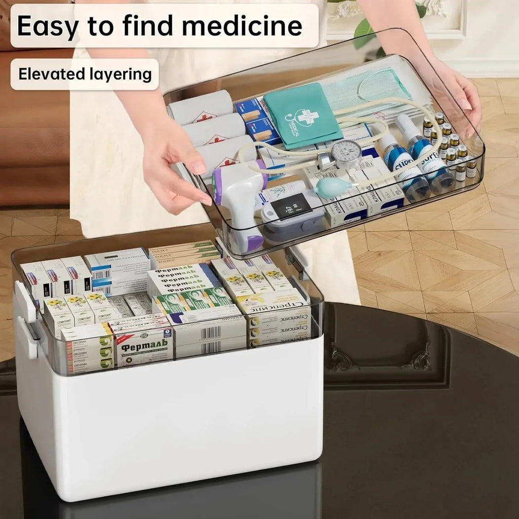 Portable Medical Storage Box 3 Tier First Aid Storage Box with Handle for Home Travel Use