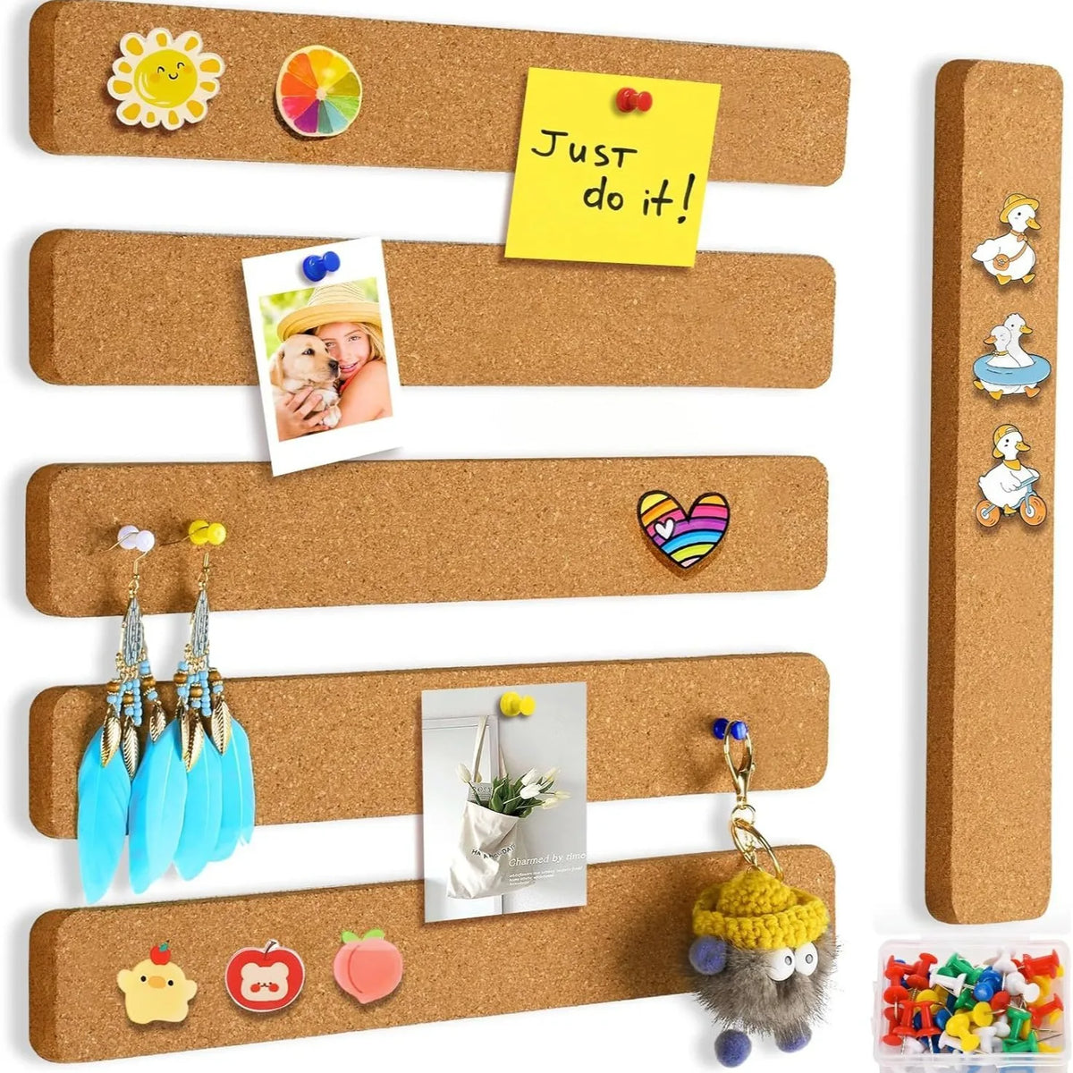 Removable Cork Board Wall Message Board Set for Office Notes, Photo Display and Home Desk Organization