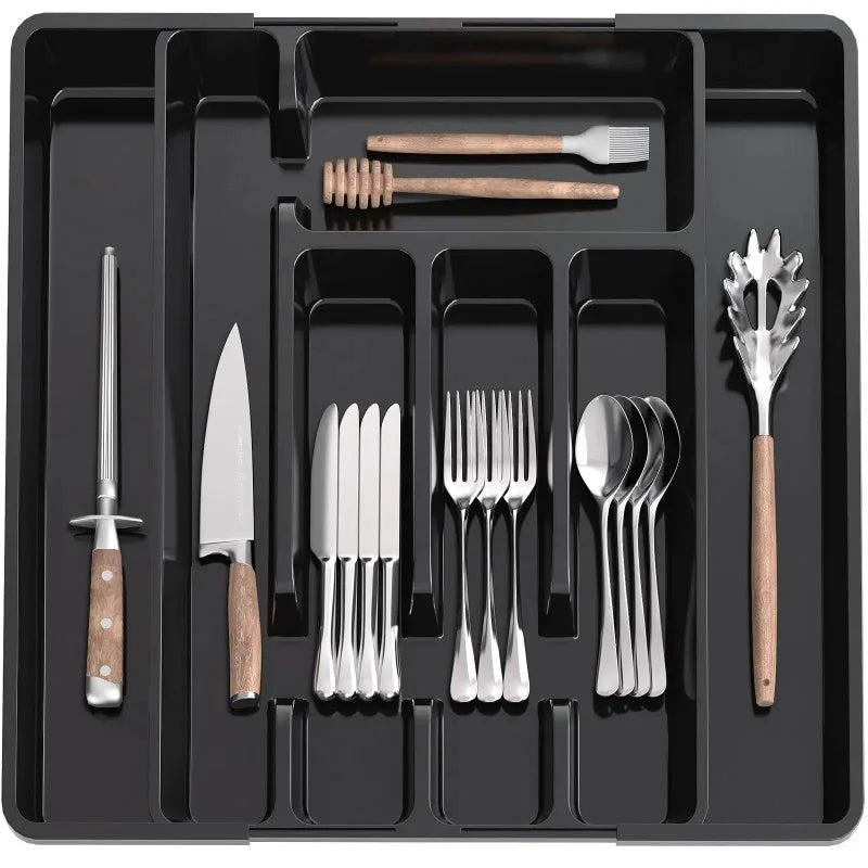 Adjustable Kitchen Drawer Organizer Tray Expandable Cutlery Divider for Forks Knives and Utensil Storage