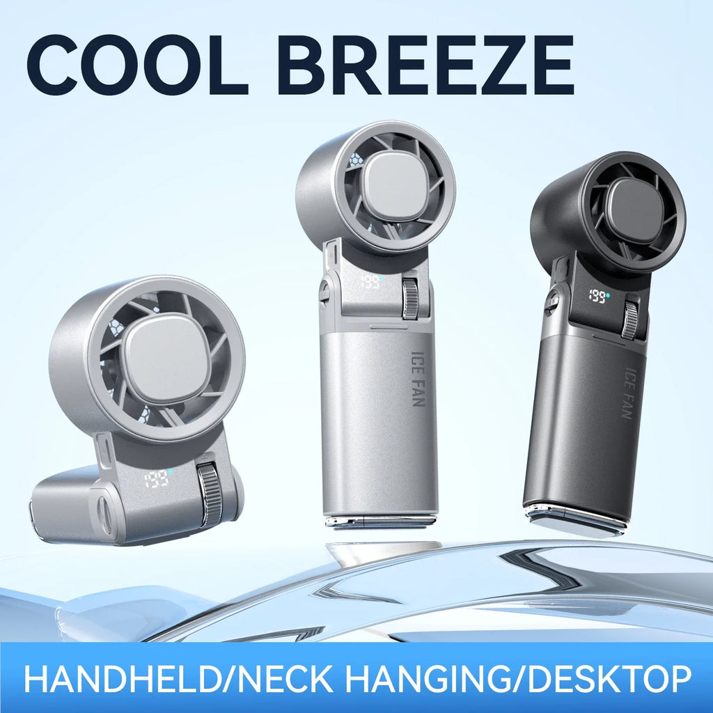 Portable Handheld Fan with Semiconductor Cooling Plate, 6000mAh Battery and Foldable Neck Design for Travel and Outdoor Use