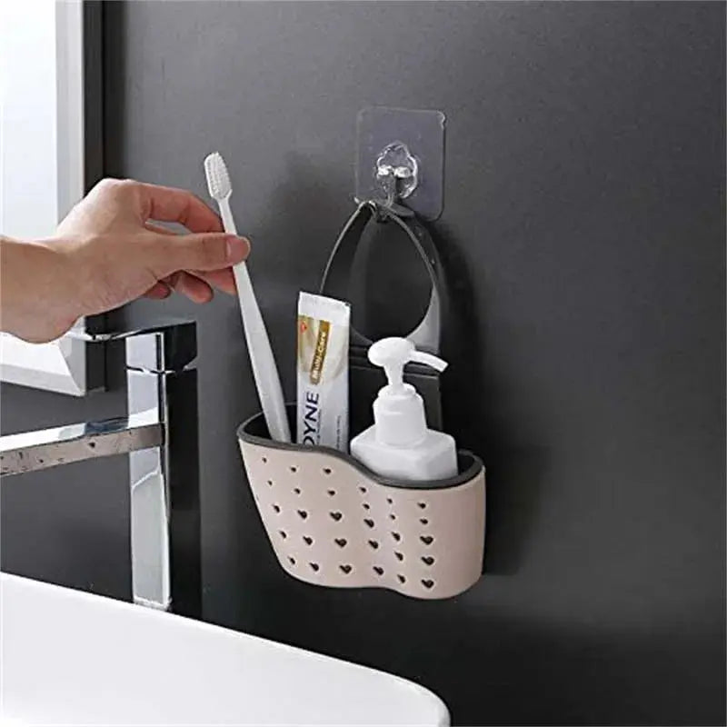 Adjustable Hanging Sink Draining Basket Rubber Sponge Holder for Kitchen and Bathroom