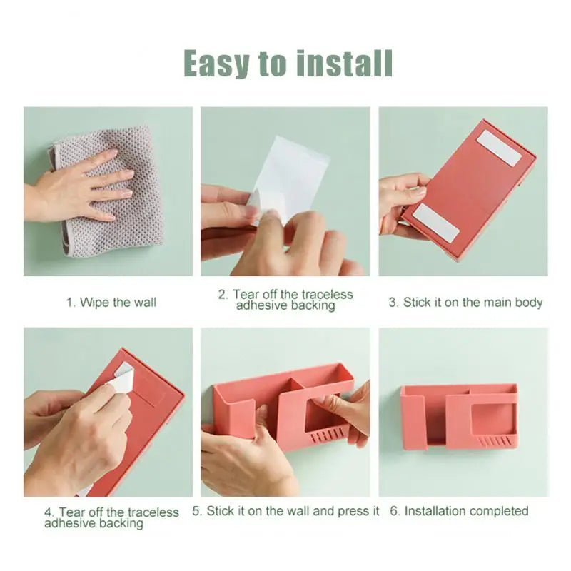 Wall-Mounted Shelf with Adhesive Backing and Charging Port for Bedside Bathroom Kitchen and Office Storage