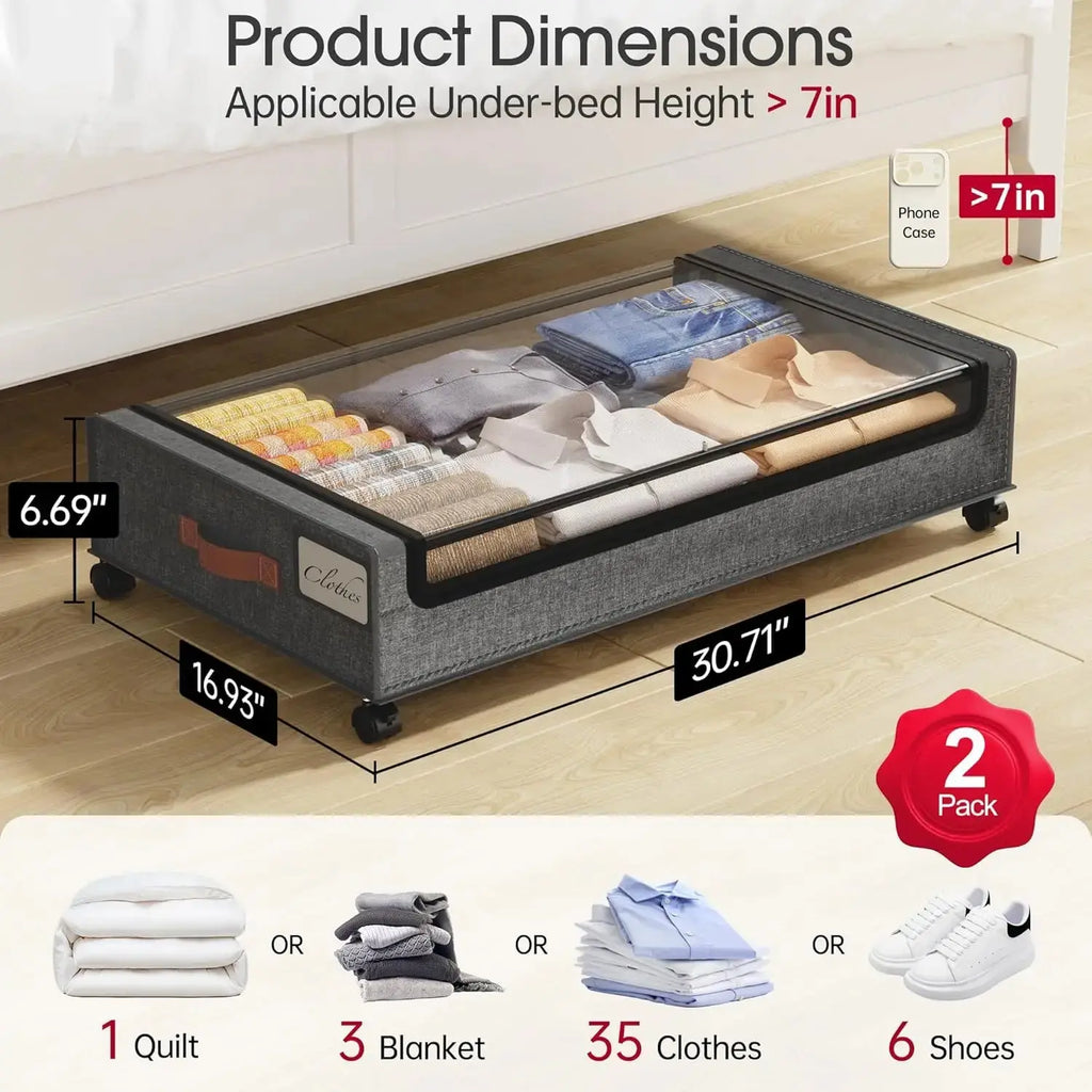 Rolling Under Bed Storage Drawer with Wheels for Clothes