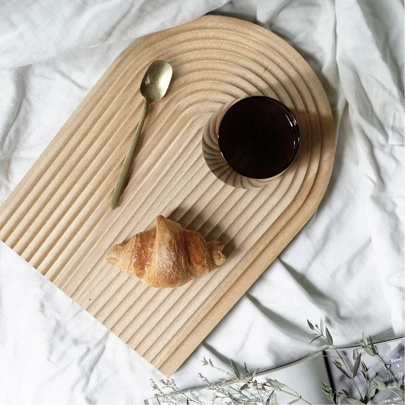 Wave Shaped Wooden Decorative Tray in Beech Wood for Coffee Table Display Serving and Home Decor