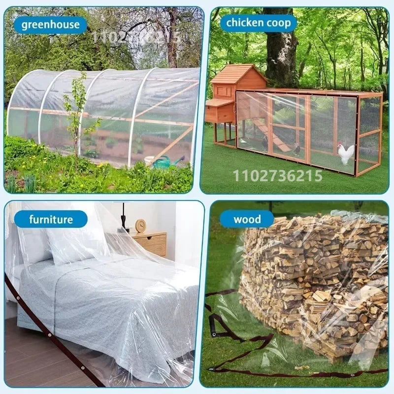 Transparent Waterproof Tarpaulin PE Clear Tarp with Grommets for Garden Plant Cover Outdoor Protection