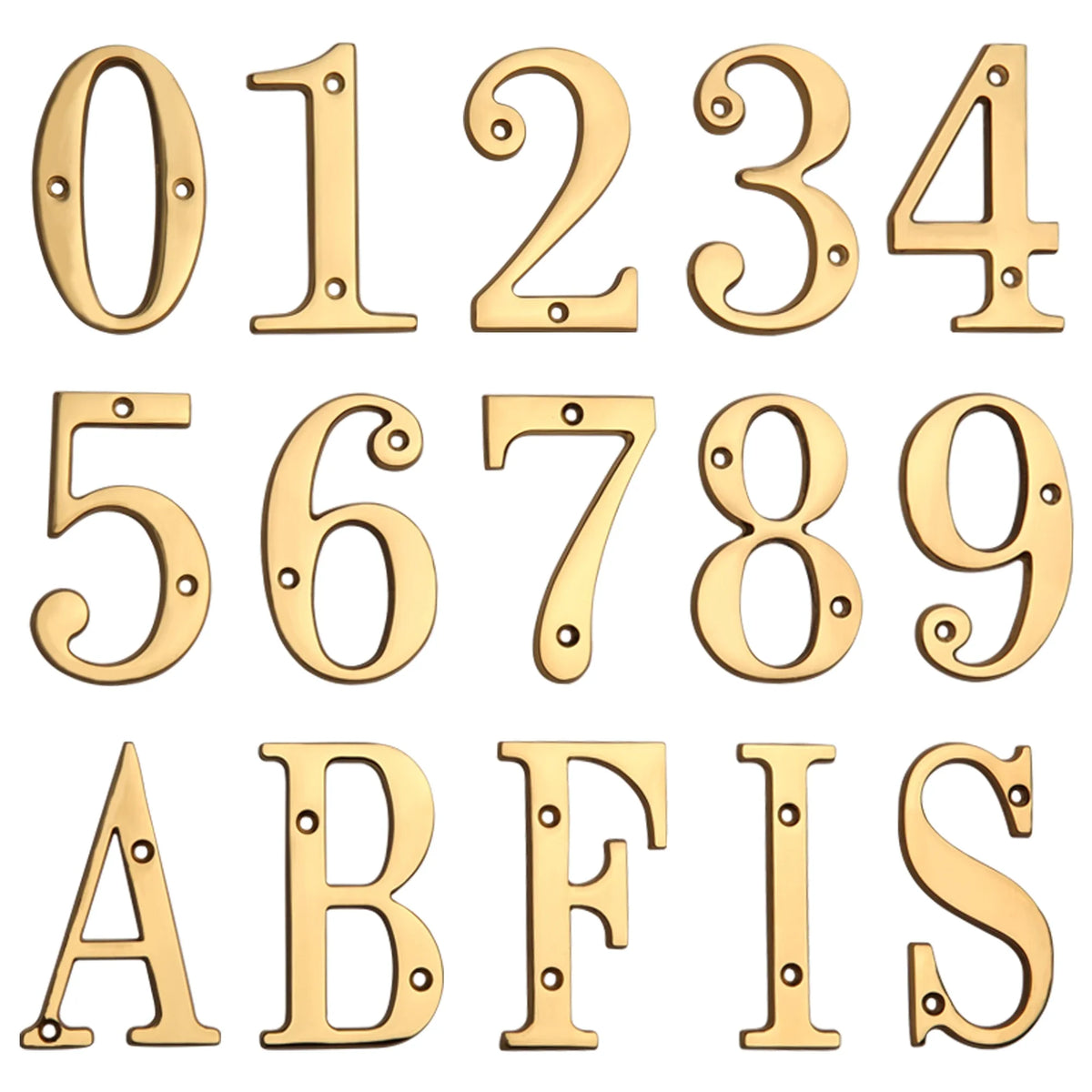 Polished Brass House Numbers with Curved Design for Door and Address Display